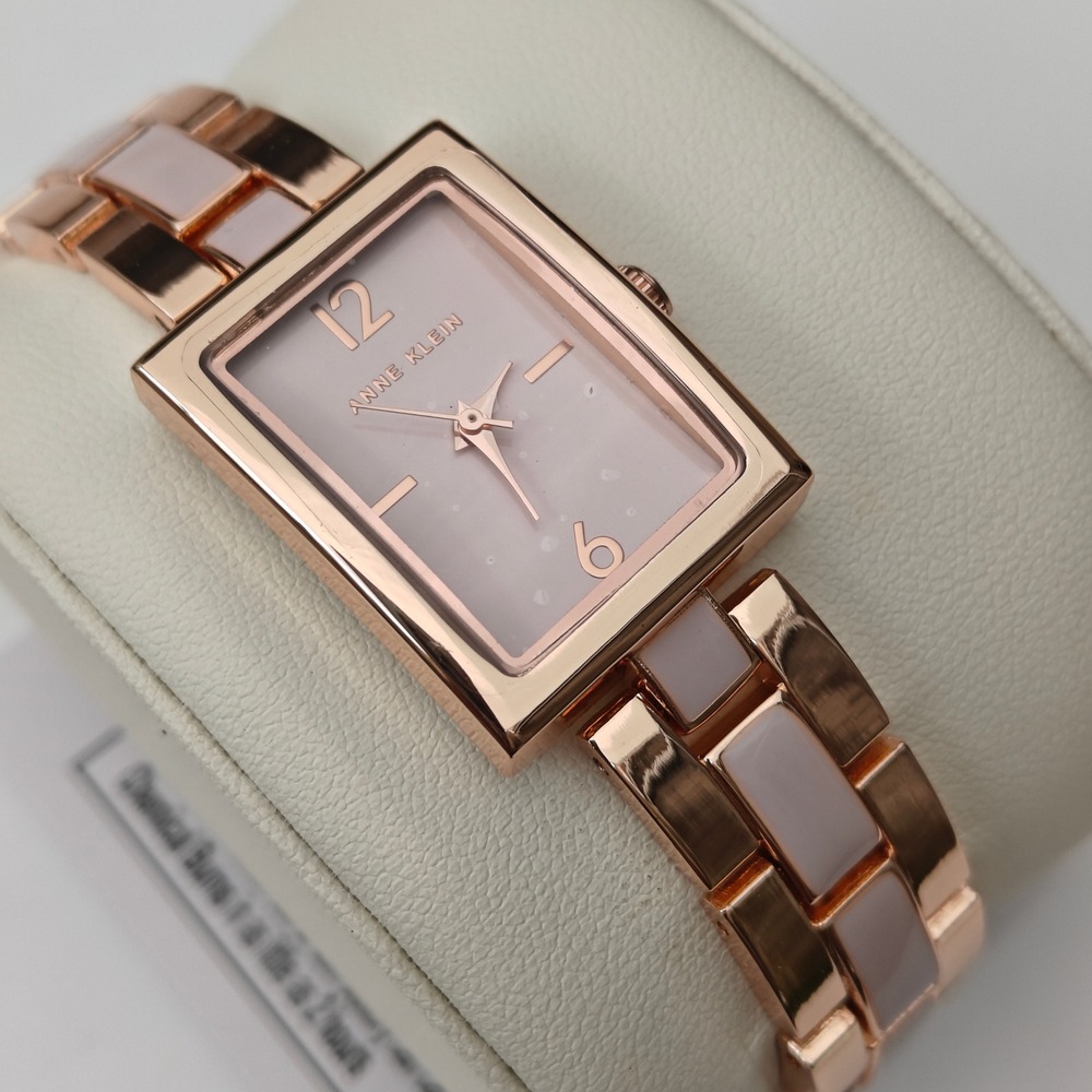 Anne Klein Womens Rose Gold Pink Rectangular Watch Pink Porcelain New